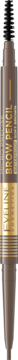 Automatyczna kredka Eveline Micro Precision Brow Pencil Soft Brown, metaliczny brąz ze złotym wzorem.