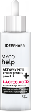 IDEEPHARM MYCO help, płyn przeciw grzybicy paznokci z kwasem mlekowym, biała butelka 30ml z zakraplaczem.