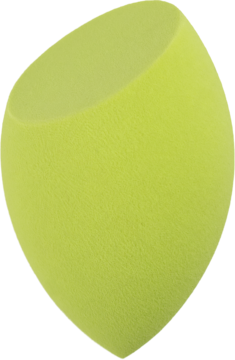 Limonkowa, bezlateksowa gąbeczka 3D do makijażu z awokado, ergonomiczny kształt, widok z góry pod kątem.