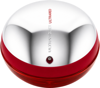 Paco Rabanne Ultrared woda perfumowana dla kobiet, sferyczny flakon: chromowana góra, czerwony spód, napis.