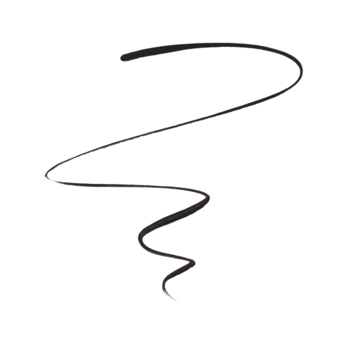 Próbka precyzyjnego eyelinera 24h: pojedyncza, falista kreska z matowym wykończeniem na białym tle.