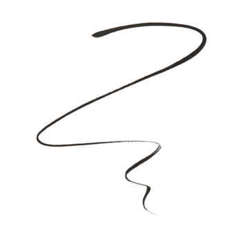 Matowy eyeliner 24h, ciemna, falista kreska na białym tle, demonstrująca płynność i precyzję aplikacji.