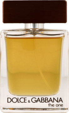 Woda toaletowa Dolce & Gabbana The One for Men w szklanej butelce, bursztynowy płyn, ciemnobrązowa nakrętka.