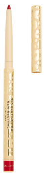 Revolution Pro New Neutral Lip Liner w odcieniu Stiletto, odkryta czerwona końcówka, beżowo-złota obudowa.