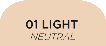 Próbka koloru kremowego korektora 01 Light Neutral. Jasnobeżowe tło z czarnym napisem "01 LIGHT" i szarym "NEUTRAL".