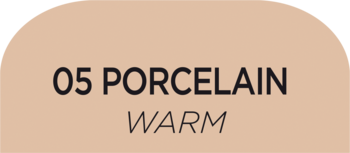 Korektor Wonder Match, odcień 05 Porcelain Warm. Beżowy wzornik z ciemnym napisem, w zaokrąglonym kształcie.