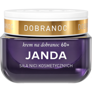 JANDA krem na dobranoc 60+ w fioletowym słoiczku ze złotym paskiem, napisy widoczne z przodu.