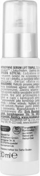 Tył białej butelki serum Isana Lift Triple z retinolem, bakuchiolem i napisem "SPOSÓB UŻYCIA", 30 ml.
