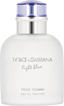 Dolce & Gabbana Light Blue Pour Homme Eau de Toilette, matowa biała butelka z srebrną zakrętką, widok z przodu.