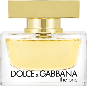 Dolce & Gabbana The One damski zapach w prostokątnej szklanej butelce ze złotą zakrętką, widok z przodu.
