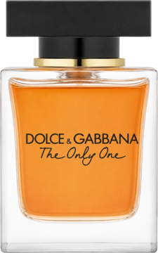 Perfumy Dolce & Gabbana The Only One w kwadratowej butelce z bursztynowym płynem i czarną nakrętką, widok z przodu.