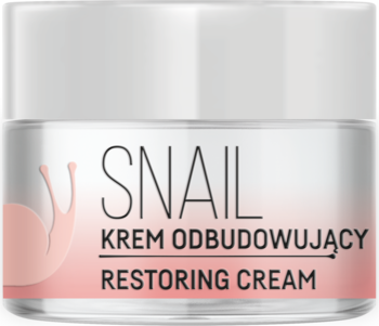 Krem odbudowujący Snail z filtratem ślimaka w białym słoiczku z różowym detalem, widok frontalny.