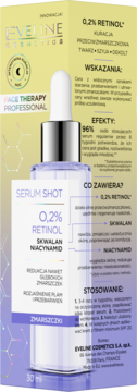 Eveline Serum Shot 0.2% Retinol, Skwalan, Niacynamid. Żółte opakowanie, serum przeciwzmarszczkowe.