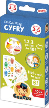 Niebiesko-zielone pudełko CzuCzu Uczy CYFRY, gra edukacyjna dla dzieci 3-5 lat, nauka cyfr i liczenia.