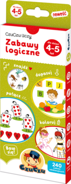 CzuCzu Uczy Zabawy logiczne, zielone pudełko dla dzieci 4-5 lat z ilustracjami zadań, przód.