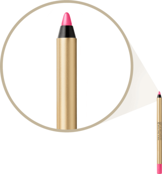 Konturówka do ust Max Factor Elixir Pink Princess. Zbliżenie na różową końcówkę i złotą kredkę.