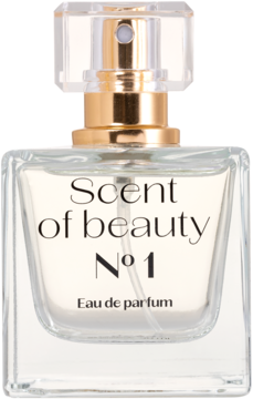 Scent of beauty N°1 woda perfumowana dla kobiet w przejrzystej, kwadratowej butelce ze złotym rozpylaczem.