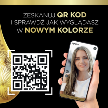 QR kod i smartfon z wirtualną przymiarką koloru włosów Syoss Oleo Intense. Tekst: Zeskanuj QR kod.