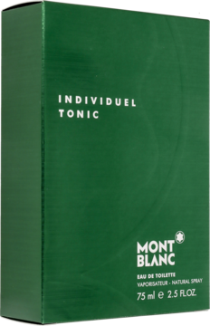 Zielone pudełko Mont Blanc Individuel Tonic 75ml, męskiej wody toaletowej, widok z przodu, lekko pod kątem.