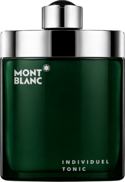 Montblanc Individuel Tonic, męska woda toaletowa w ciemnozielonej butelce z metaliczną nakrętką, widok z przodu.