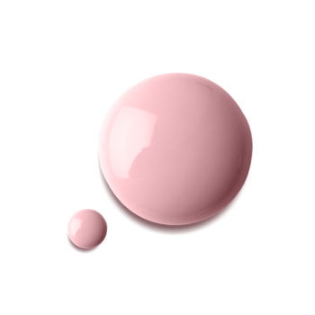 Lakier do paznokci jasnoróżowy z fitokeratyną, dwie błyszczące krople na białym tle.