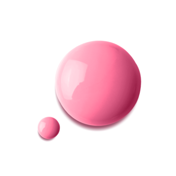 Zbliżenie: dwie błyszczące, różowe krople lakieru do paznokci na białym tle. Formuła z fitokeratyną.