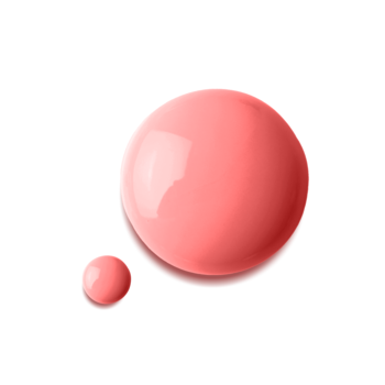 Lśniące krople koralowego lakieru do paznokci z fitokeratyną, testowany klinicznie, na białym tle.