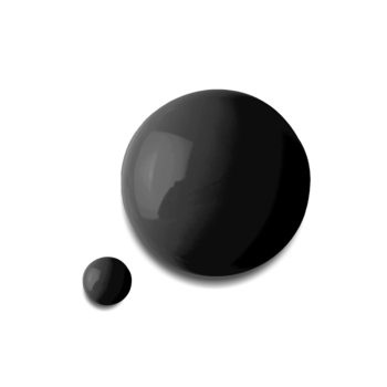 Czarny, błyszczący lakier do paznokci z fitokeratyną, odbijający światło, w dwóch kroplach na białym tle.