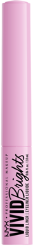 Różowy eyeliner NYX Vivid Brights w pionowej tubce z czarnymi napisami, widok z przodu na białym tle.