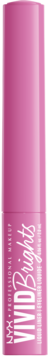 Różowy eyeliner NYX Professional Makeup Vivid Brights Liquid Liner, pionowo, widok z przodu. Białe napisy, logo.