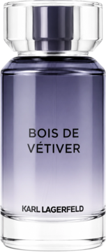 Karl Lagerfeld Bois de Vétiver woda toaletowa, butelka z fioletowym gradientem, transparentna nakrętka, front.