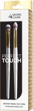 Zestaw 2 pędzli do cieni Perfect Touch 4 More Care w białym pudełku ze złotymi akcentami, widok z przodu.