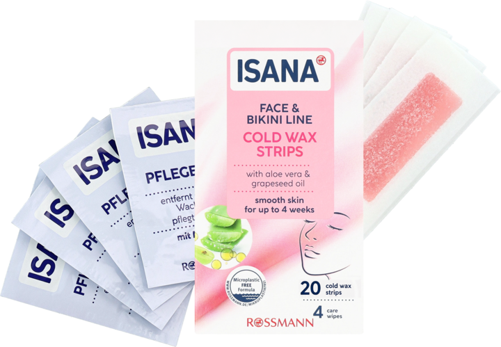 ISANA, plastry z woskiem na zimno do depilacji twarzy i okolic bikini, 20 szt.