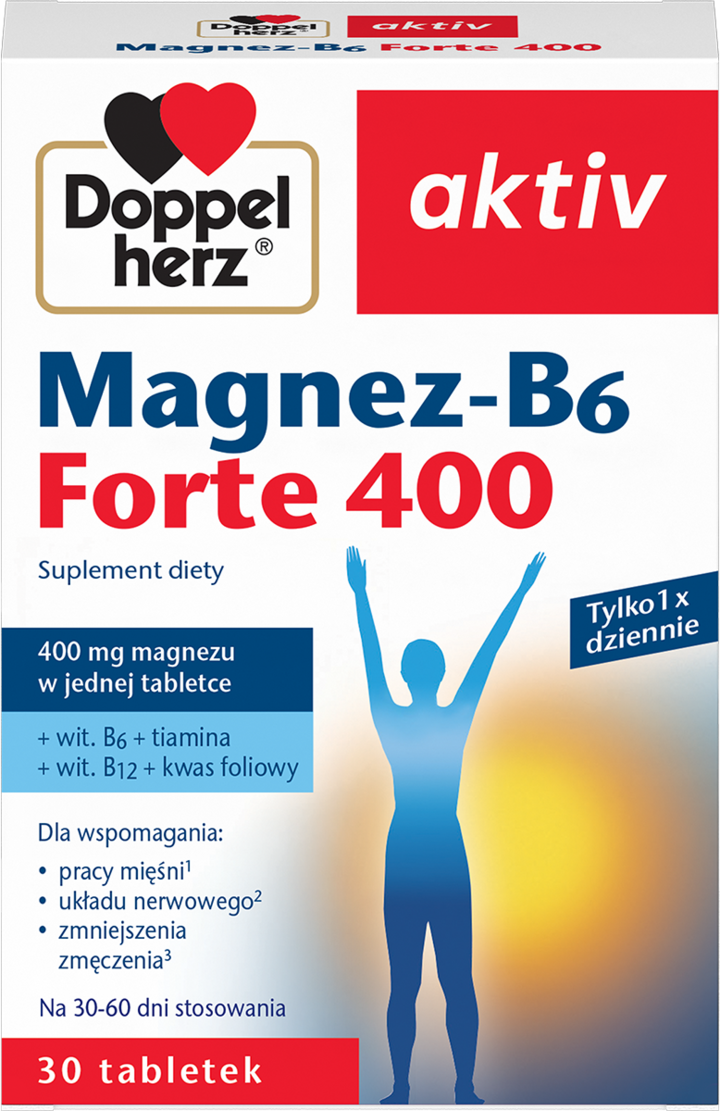 DOPPELHERZ, Aktiv, tabletki, Magnez-B6 Forte 400, suplement diety, 30 szt.
