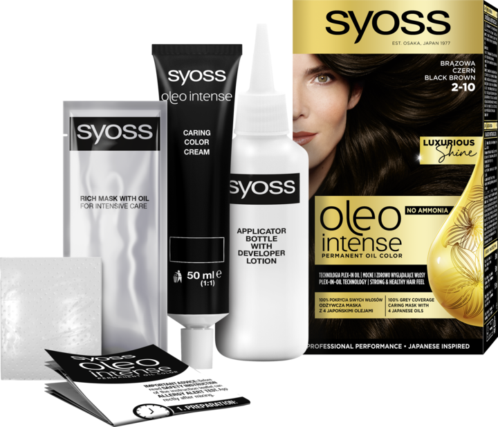 SYOSS, Oleo Intense, farba do włosów, trwała, bez amoniaku, nr 2-10 Brązowa Czerń, 1 szt.