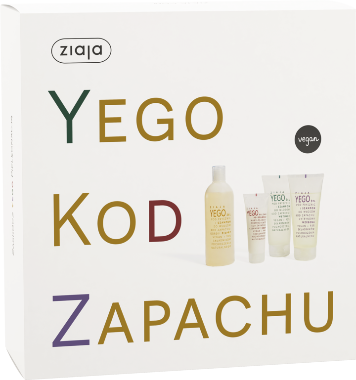 ZIAJA, Yego Kod Zapachu, zestaw kosmetyków dla mężczyzn, żel pod prysznic i szampon 400ml + żel pod prysznic i szampon 200ml + żel pod prysznic i szampon 200ml + balsam po goleniu 80ml;, 1 szt.