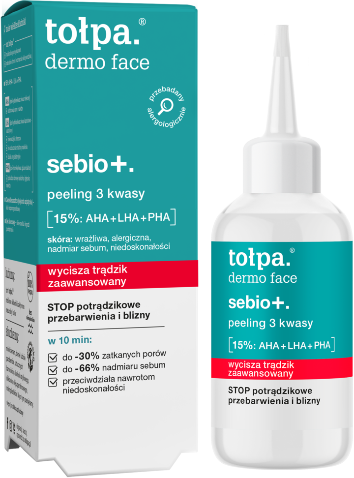 TOŁPA, Dermo Face Sebio+., peeling do twarzy 3 kwasy, 15%:AHA+LHA+PHA, 50 ml