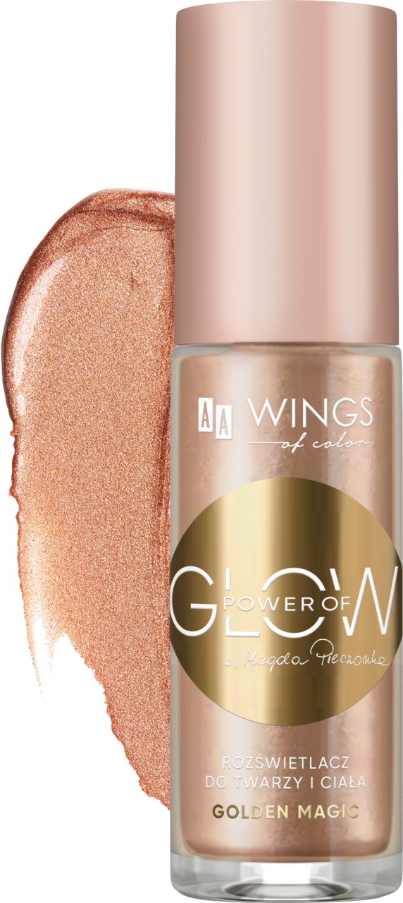 AA WINGS OF COLOR, Power of Glow, rozświetlacz do twarzy i ciała, Golden Magic, 30 ml