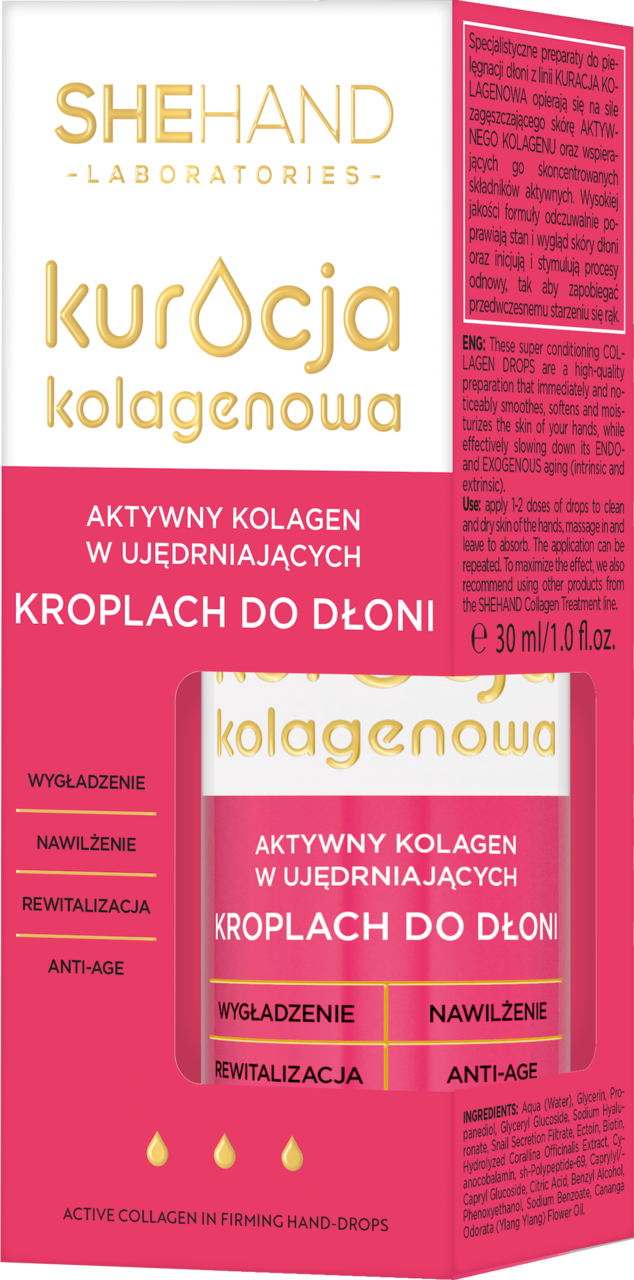 SHEHAND LABORATORIES, Kuracja Kolagenowa , krople do dłoni, aktywny