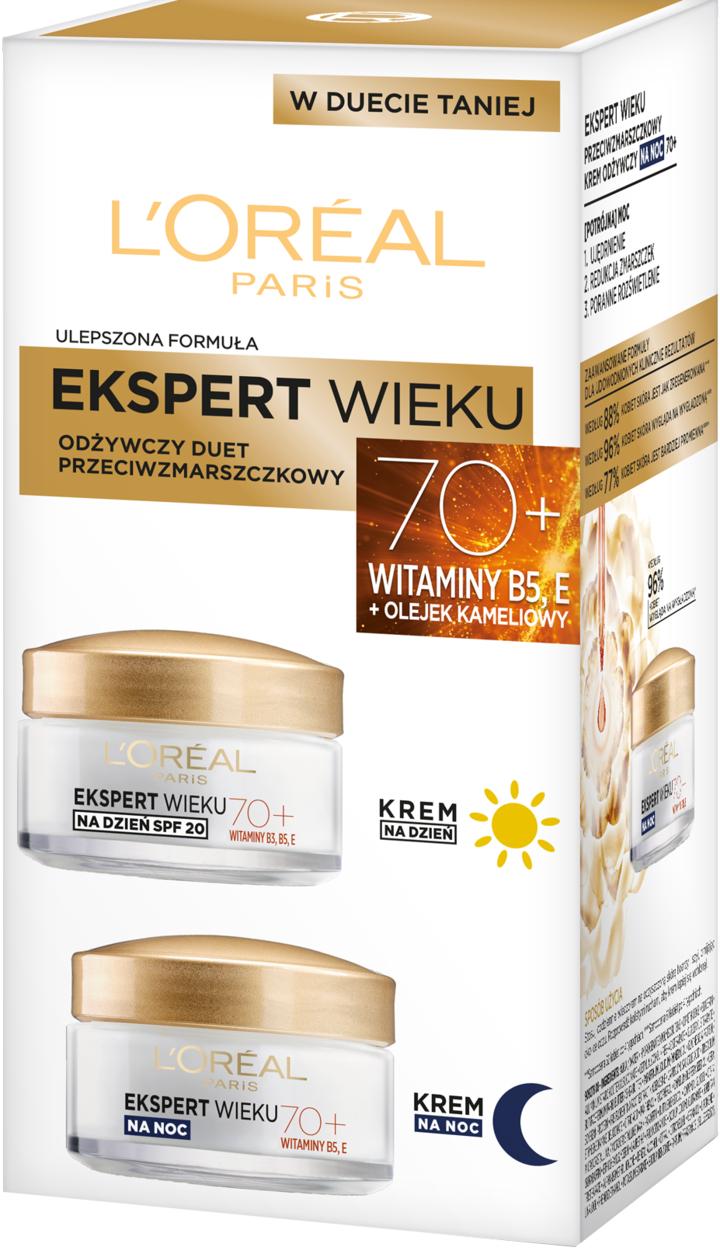 L'ORÉAL PARIS, Ekspert Wieku, zestaw kremów do twarzy, odżywczych, przeciwzmarszczkowych, 70+, na dzień i na noc, 1 szt.