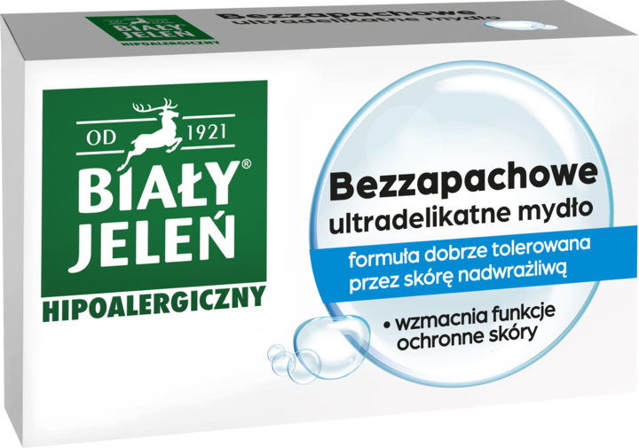 BIAŁY JELEŃ, Hipoalergiczny, mydło w kostce, bezzapachowe, ultradelikatne, do skóry wrażliwej, 100 g