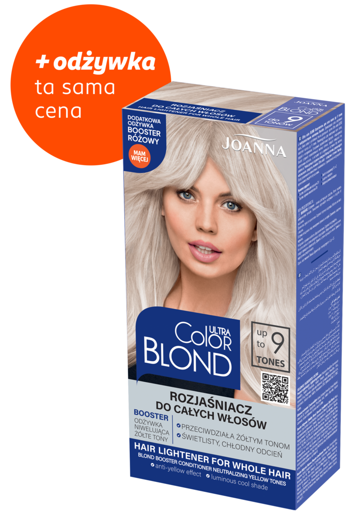 JOANNA, Ultra Color Blond, rozjaśniacz do włosów + odżywka do włosów niwelująca żółte tony, 1 szt.