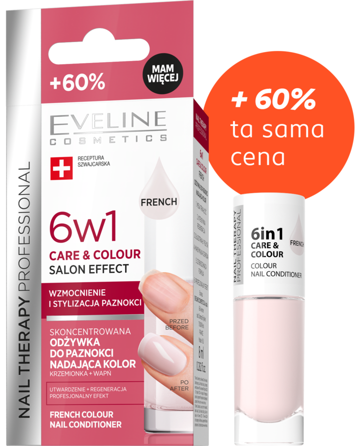 EVELINE COSMETICS, Nail Therapy Professional 6w1 Care & Colour, odżywka do paznokci, 6w1, nadająca kolor, French, 8 ml