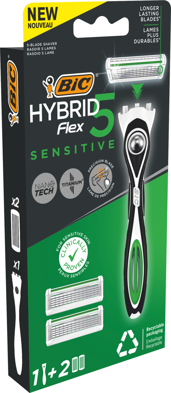 BIC, Hybrid 5 Flex, maszynka do golenia 1 rączka + 2 wkłady, 5 ostrzowa ...