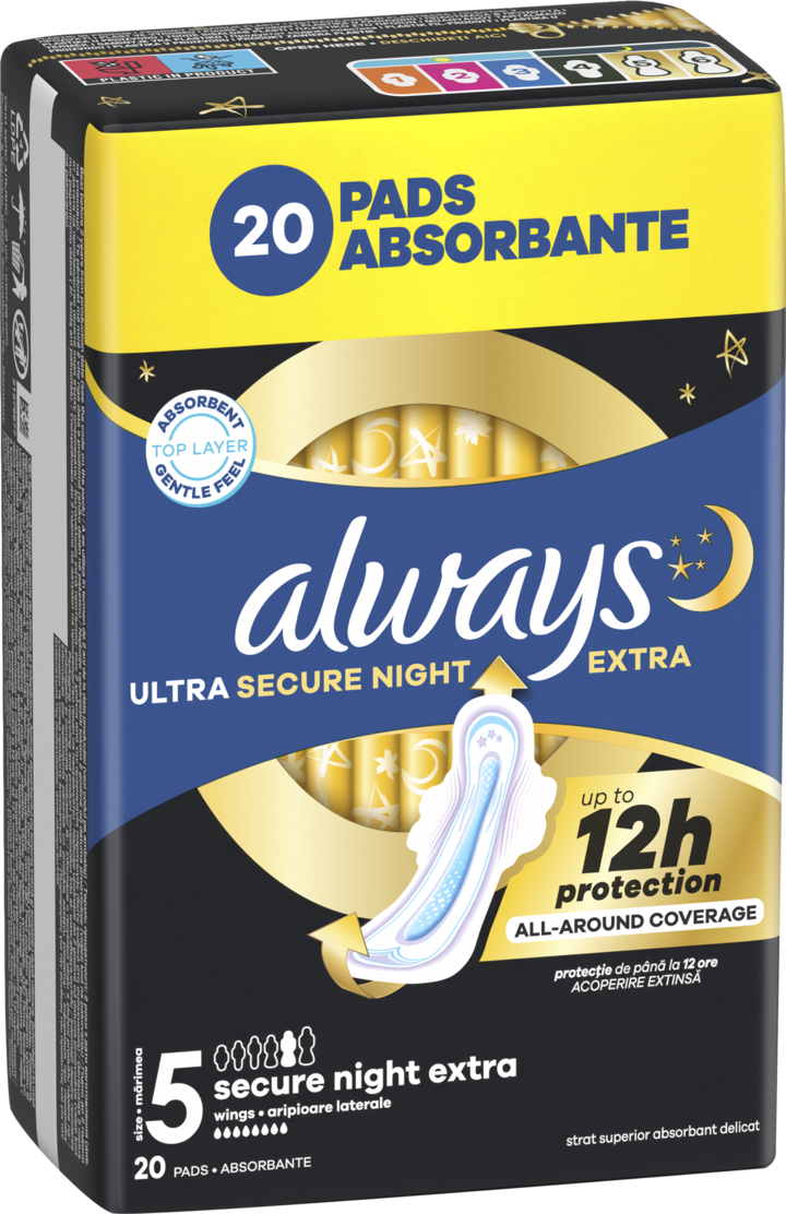 ALWAYS, Ultra, podpaski higieniczne, na noc, ze skrzydełkami, Secure Night Extra, 20 szt.
