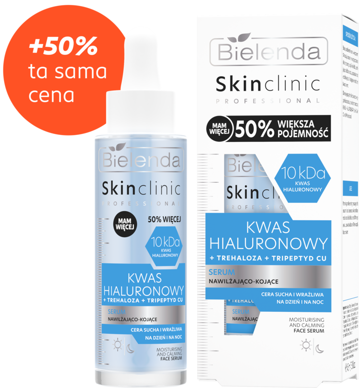 BIELENDA, Skin Clinic Professional Kwas Hialuronowy, serum do twarzy, nawilżająco-kojące, na dzień i na noc, 45 ml