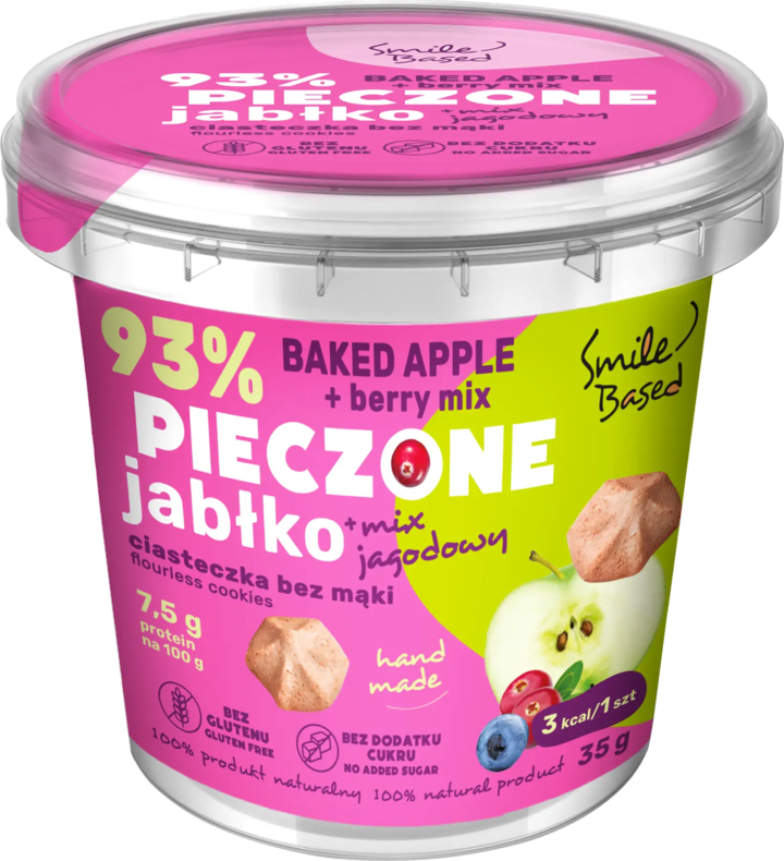 SMILE BASED, ciasteczka bez mąki, Pieczone Jabłko + mix Jagodowy, 35 g