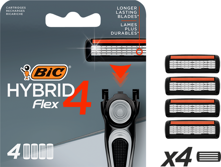 BIC, Hybrid 4 Flex, wkłady do maszynki do golenia dla mężczyzn, 4 ostrzowe, 4 szt.