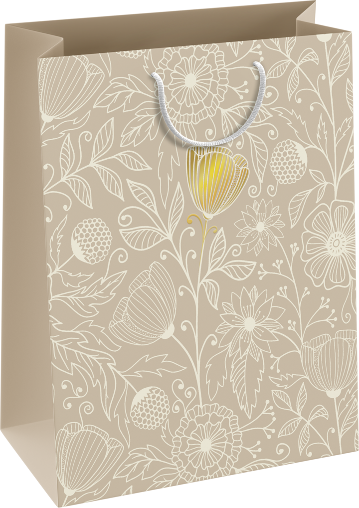 DELTA, torba prezentowa, wym. 15,5x23cm, Beżowa, Kwiaty, 1 szt.