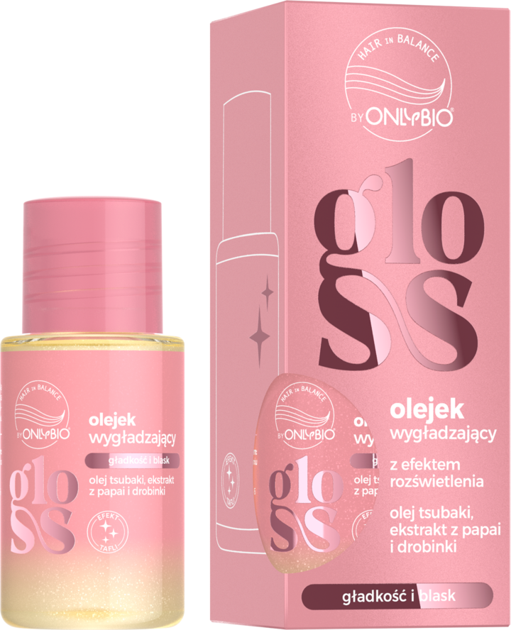 ONLYBIO HAIR IN BALANCE, Gloss, olejek do włosów, wygładzający, z efektem rozświetlenia,, 20 ml